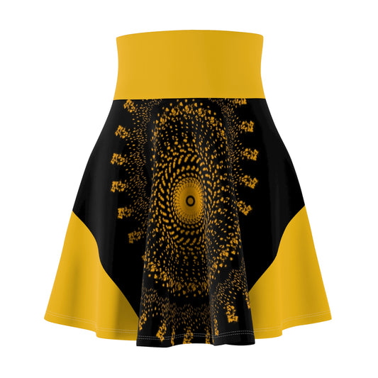 Yellow Reversible Symbolic Figures Women’s Skater Skirt, Vibrant Artistic Skirt, Unique Dance Skirt, Festival Wear, Trendy Street Style