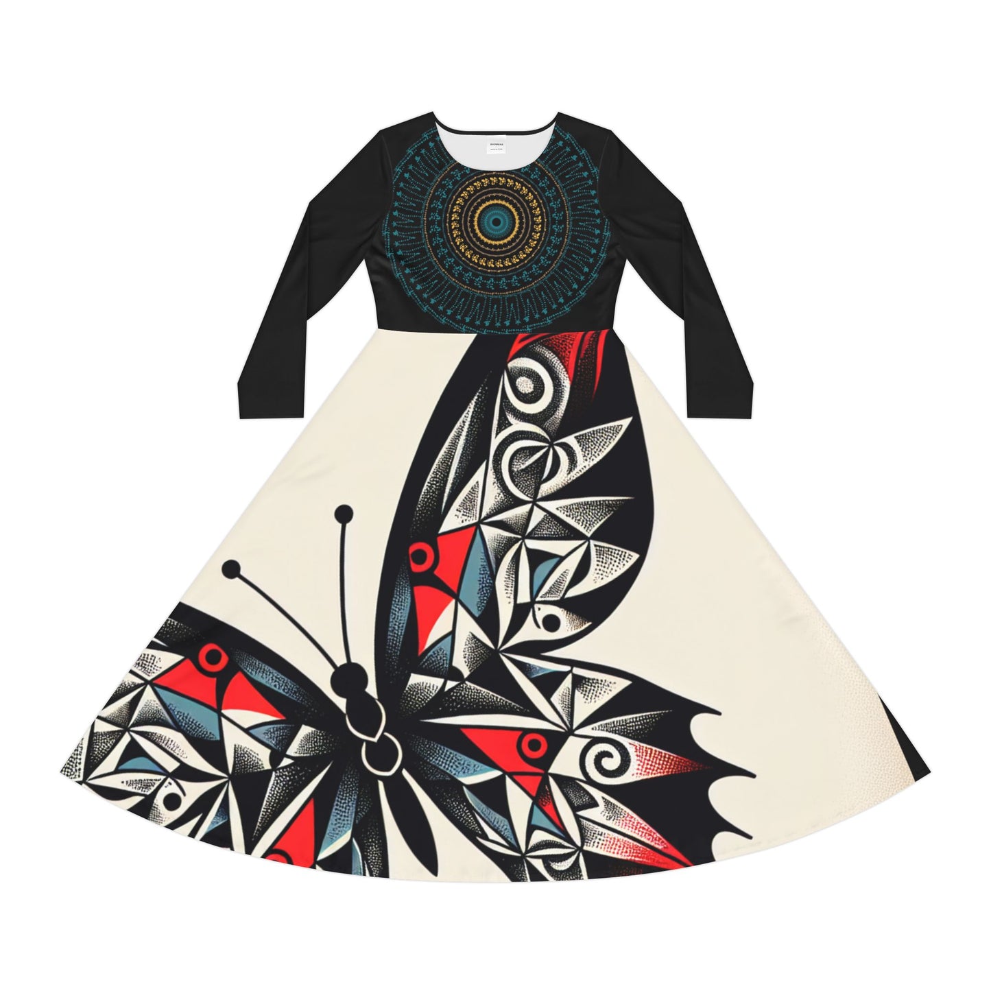 For group Performance- Elegant Butterfly Print Long Sleeve Dance Dress, Bohemian Style Dress, Dress for Parties, Unique Dancewear, Gift for Dancers