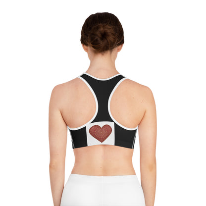 Heart Pattern Sports Bra — Red Mandala Hearts on Black & White Check