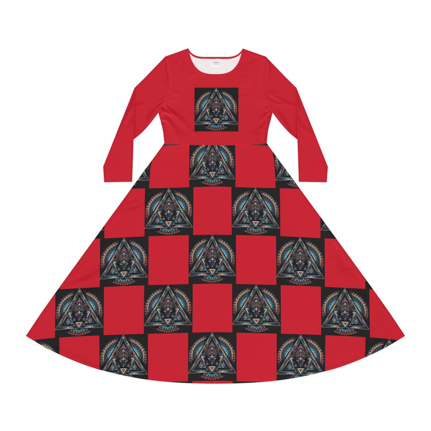 Vibrant Women's Long Sleeve Dance Dress, Dancewear, Retro Style Dress, Unique Gift for Dancers, Red AOP Dress