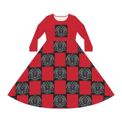 Vibrant Women's Long Sleeve Dance Dress, Dancewear, Retro Style Dress, Unique Gift for Dancers, Red AOP Dress
