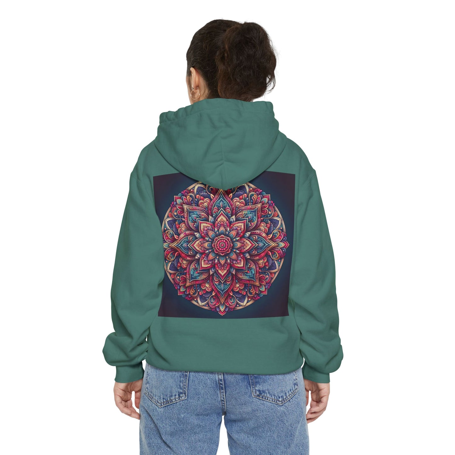 Garment-Dyed Mandala Hoodie - Cozy Floral Art Sweatshirt