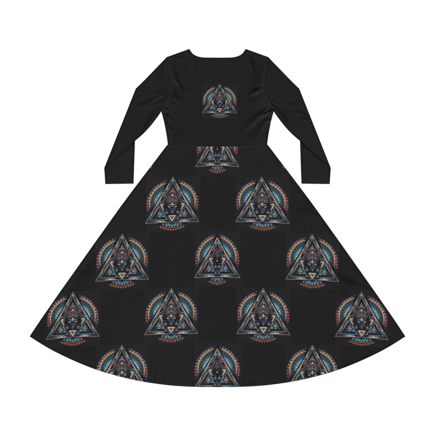 Vibrant Women's Long Sleeve Dance Dress, Dancewear, Retro Style Dress, Unique Gift for Dancers, Red AOP Dress