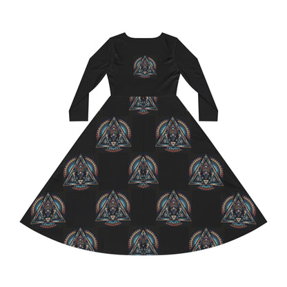 Vibrant Women's Long Sleeve Dance Dress, Dancewear, Retro Style Dress, Unique Gift for Dancers, Red AOP Dress