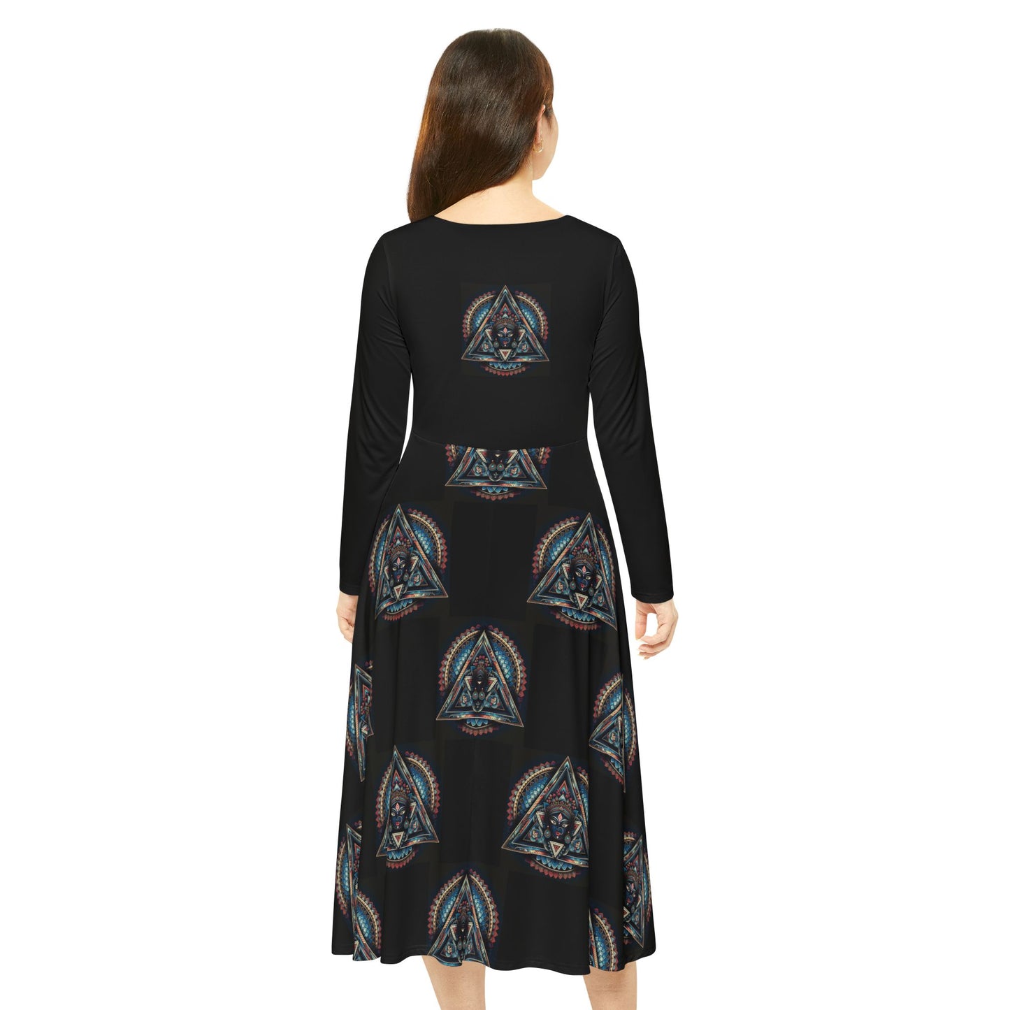 Vibrant Women's Long Sleeve Dance Dress, Dancewear, Retro Style Dress, Unique Gift for Dancers, Red AOP Dress