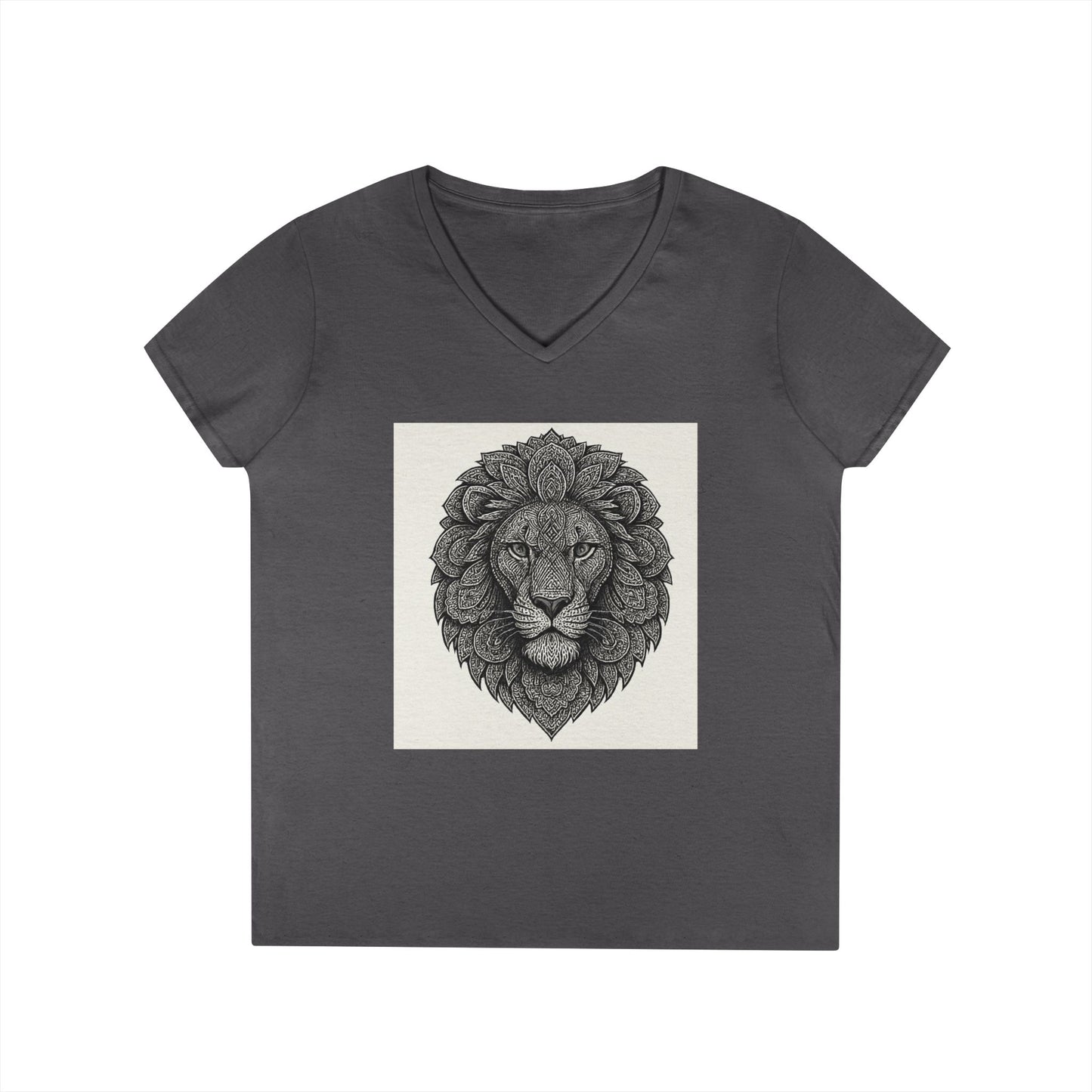 Majestic Lion Ladies' V-Neck T-Shirt, Animal Print Tee, Nature Lover Gift, Casual Wear, Birthday Present, Wildlife Enthusiast Shirt