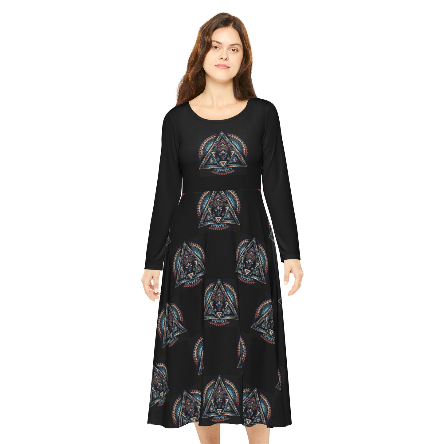 Vibrant Women's Long Sleeve Dance Dress, Dancewear, Retro Style Dress, Unique Gift for Dancers, Red AOP Dress