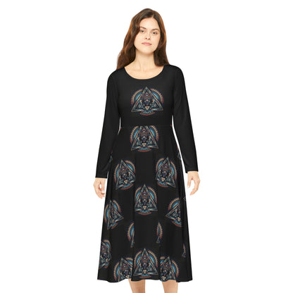 Vibrant Women's Long Sleeve Dance Dress, Dancewear, Retro Style Dress, Unique Gift for Dancers, Red AOP Dress