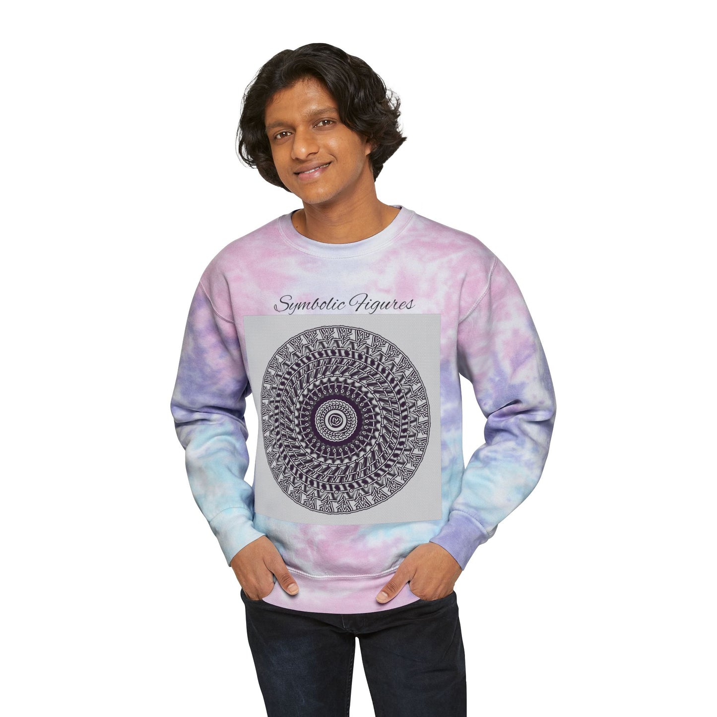 Trendy Tie-Dye Sweatshirt with Geometric Design, Cozy Unisex Outerwear, Perfect for Casual Wear, Gift for Friends, Stylish Layering