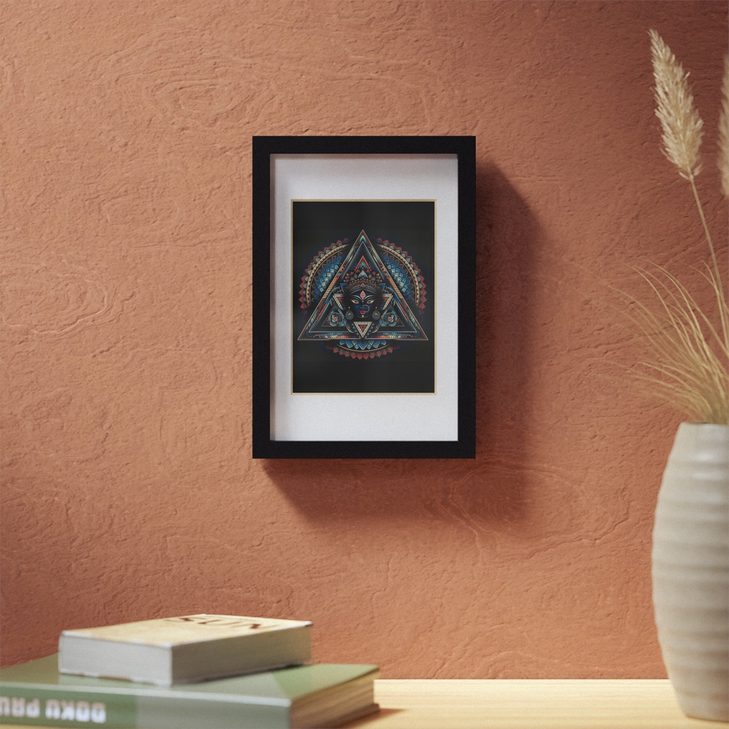 Framed Geometric Mandala Poster — Black Triangle Art Print