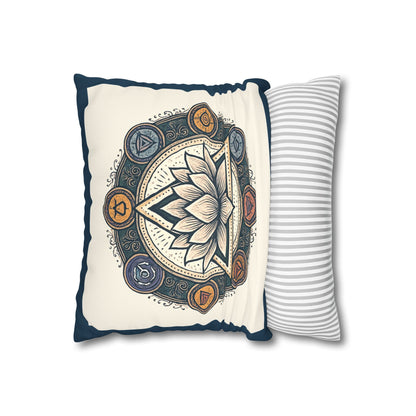 Meditative Lotus Faux Suede Pillowcase, Boho Home Decor, Meditation Gift, Yoga Room Accessories, Chakra Art Cushion, Zen Living