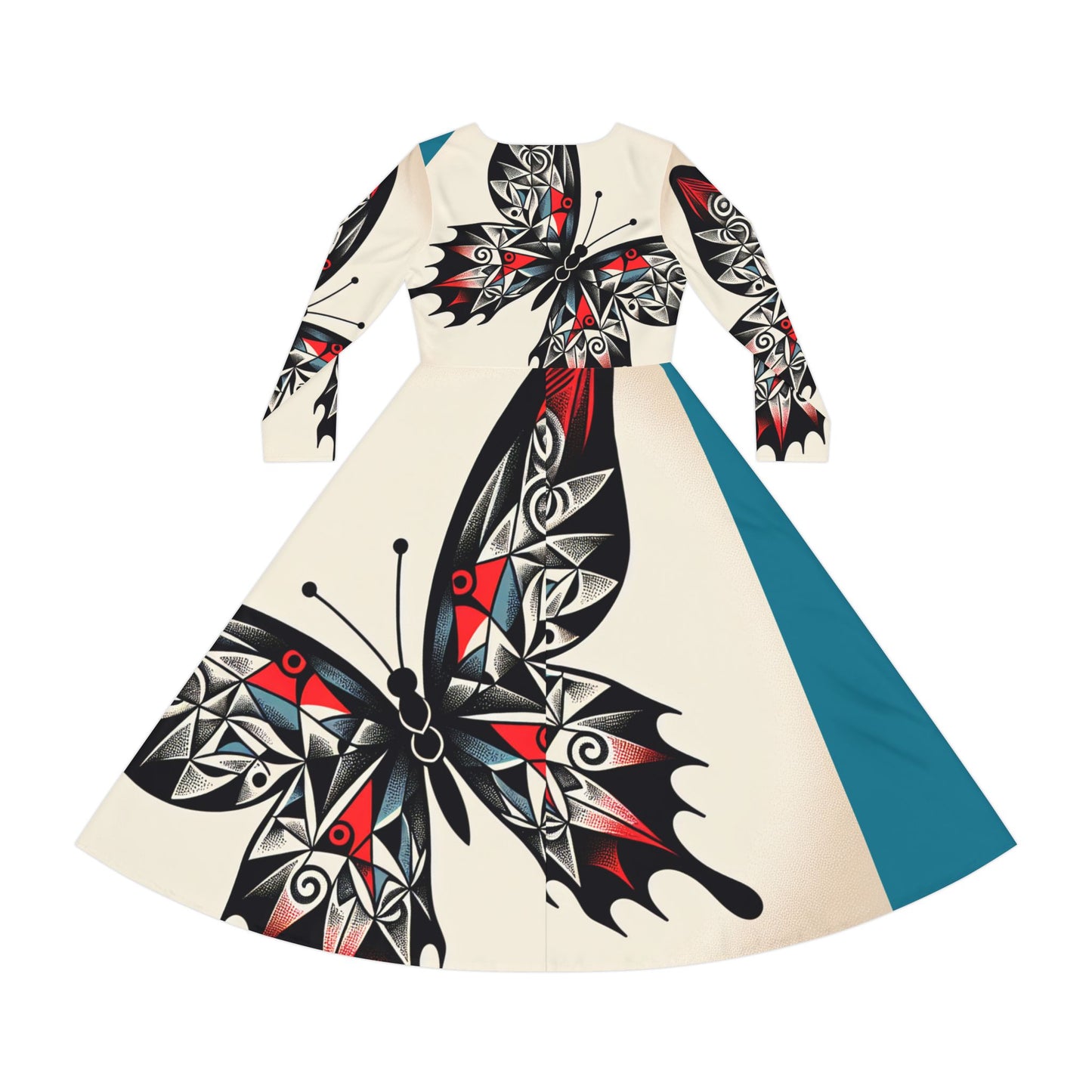 Butterfly Print Long Sleeve Dance Dress, Elegant Dancewear, Boho Style Dress, Perfect for Parties, Dance Events, and Celebrations