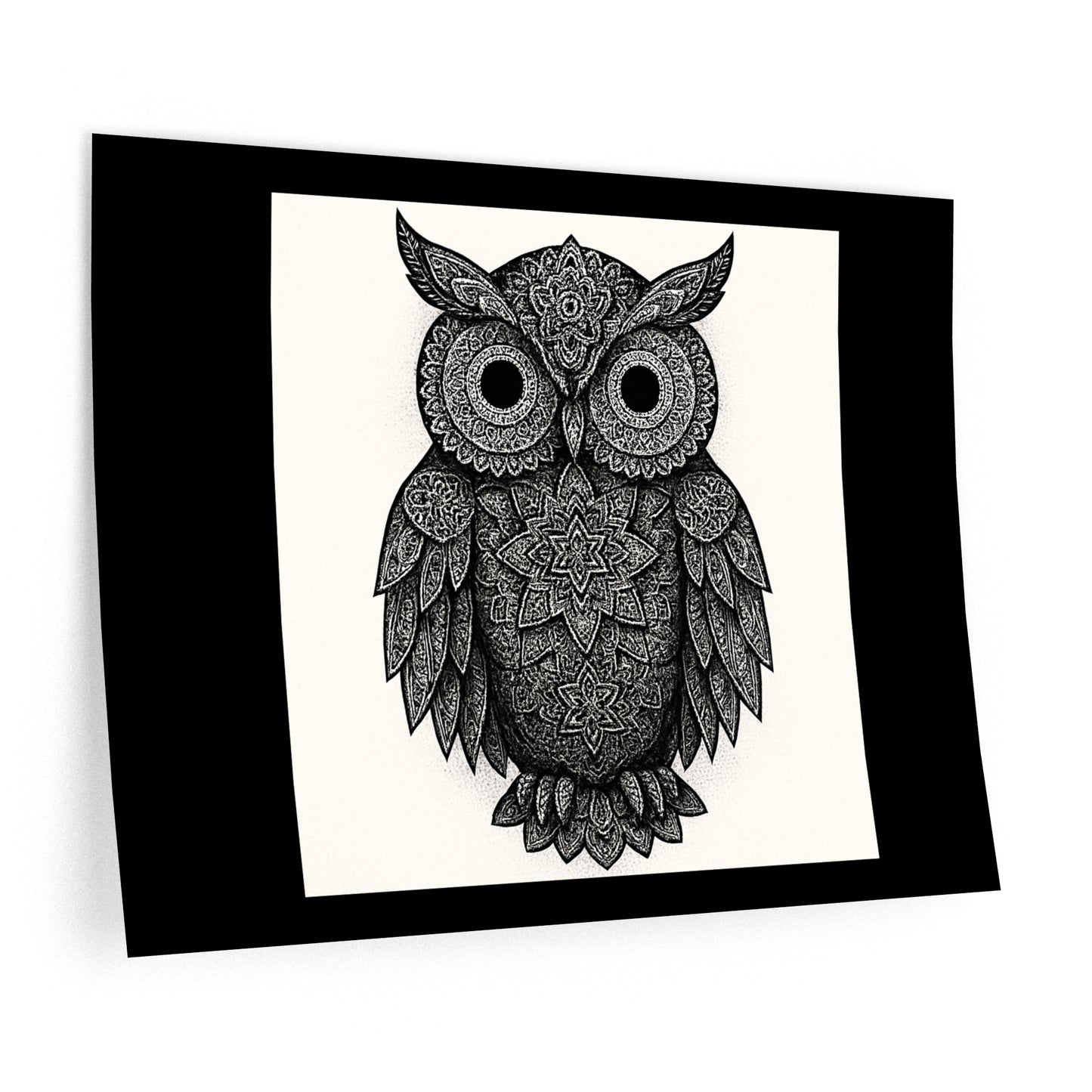 Intricate Mandala Owl Wall Decal — Black & White Boho Nursery/Bedroom Decor