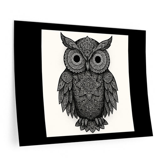 Intricate Mandala Owl Wall Decal — Black & White Boho Nursery/Bedroom Decor