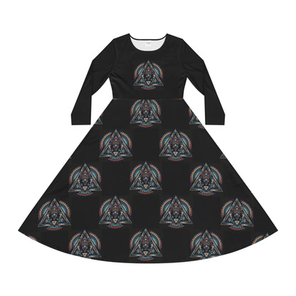 Vibrant Women's Long Sleeve Dance Dress, Dancewear, Retro Style Dress, Unique Gift for Dancers, Red AOP Dress