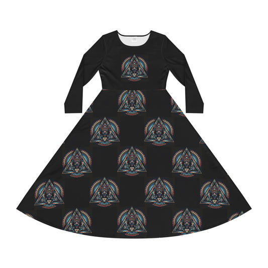 Vibrant Women's Long Sleeve Dance Dress, Dancewear, Retro Style Dress, Unique Gift for Dancers, Red AOP Dress