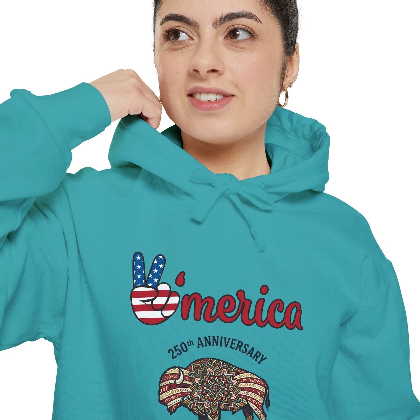 'Merica Peace Sign Hoodie — 250th Anniversary American Flag Bison