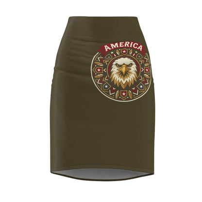 Patriotic Eagle Pencil Skirt — 'America' Graphic High-Waist Pencil Skirt