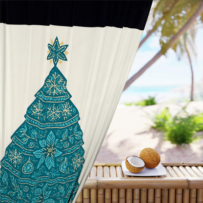 Teal Mandala Christmas Tree Window Curtain - Holiday Décor Panel