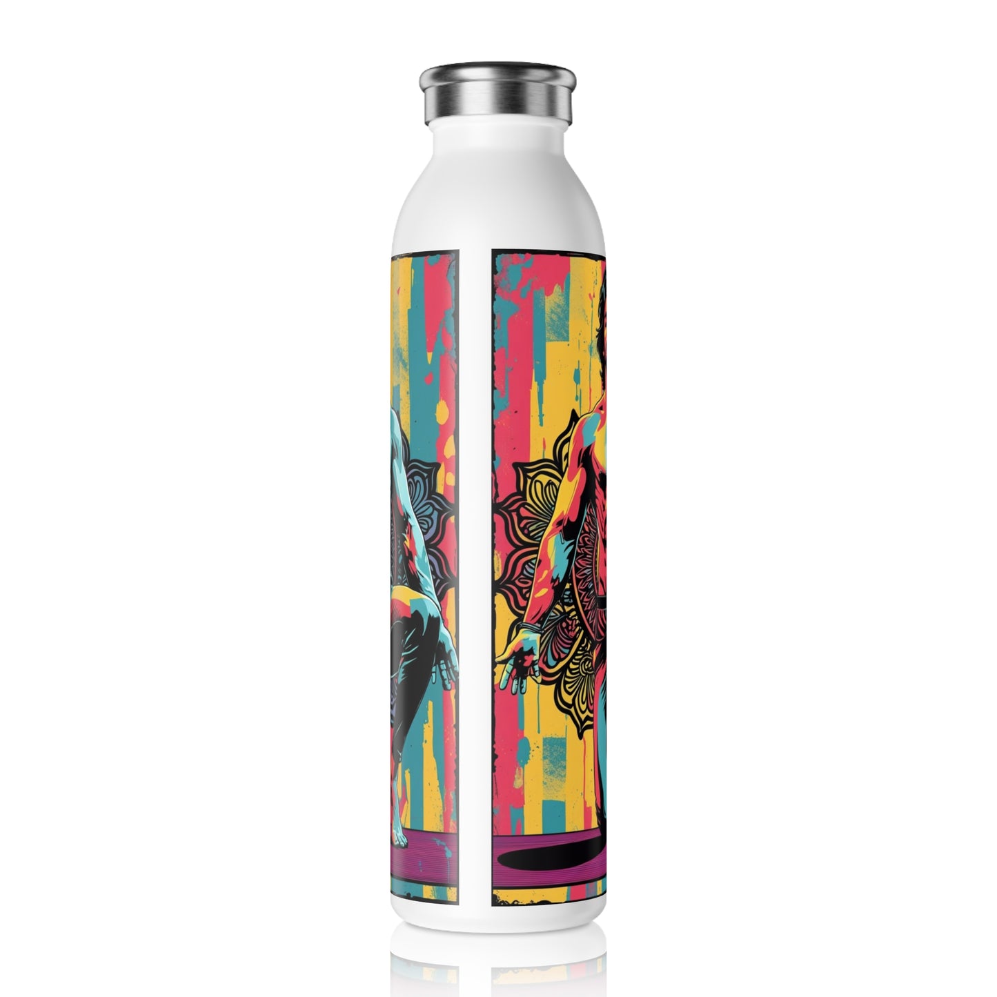 Vibrant Yoga Slim Water Bottle - Artistic Reusable Water Bottle, Eco-friendly Gift, Fitness Hydration, Art-inspired Flask, Colorful [...]