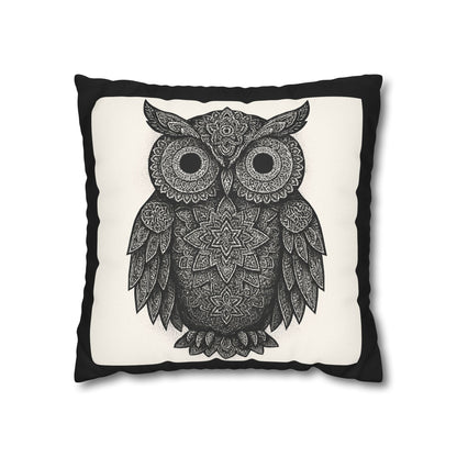 Black & White Owl Pillowcase - Boho Home Decor, Cozy Cushion Cover, Gift for Animal Lovers, Nature Accent Pillow, Living Room Decor