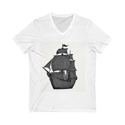 Nautical mandala Adventure V-Neck Tee, Ship Graphic Shirt, Summer Style T-Shirt, Maritime Gift, Beachwear, Unisex Casual Tee
