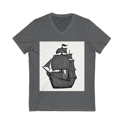 Nautical mandala Adventure V-Neck Tee, Ship Graphic Shirt, Summer Style T-Shirt, Maritime Gift, Beachwear, Unisex Casual Tee