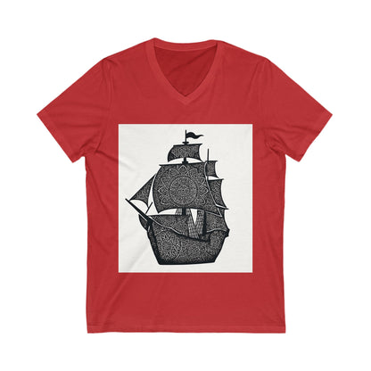 Nautical mandala Adventure V-Neck Tee, Ship Graphic Shirt, Summer Style T-Shirt, Maritime Gift, Beachwear, Unisex Casual Tee