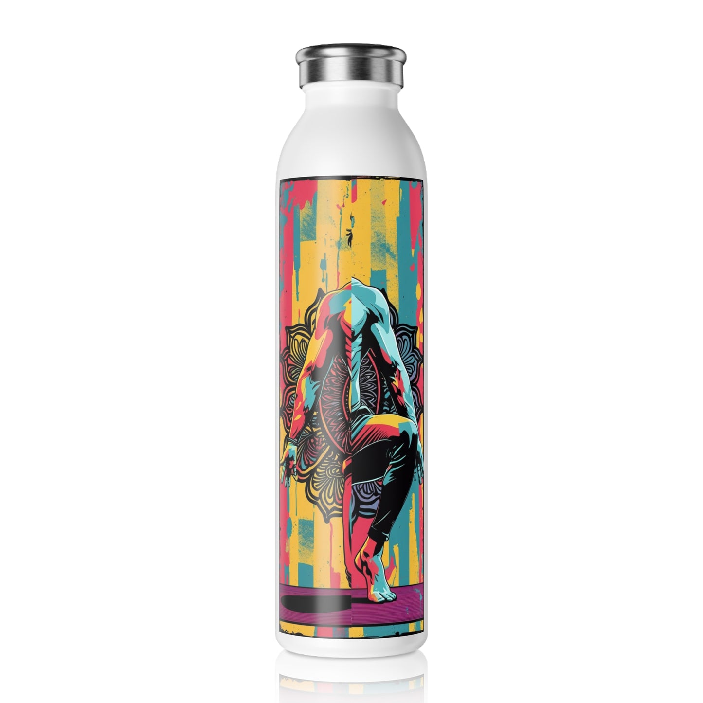 Vibrant Yoga Slim Water Bottle - Artistic Reusable Water Bottle, Eco-friendly Gift, Fitness Hydration, Art-inspired Flask, Colorful [...]