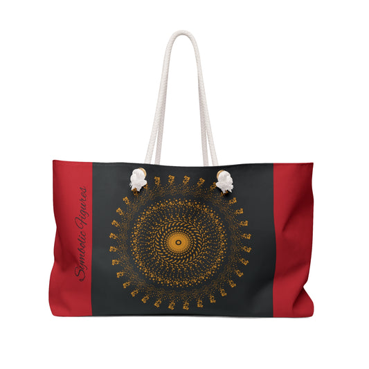 Red Artistic Weekender Bag, Travel Tote, Weekend Getaway Bag, Unique Gym Bag, Stylish Beach Bag, Bohemian Handbag