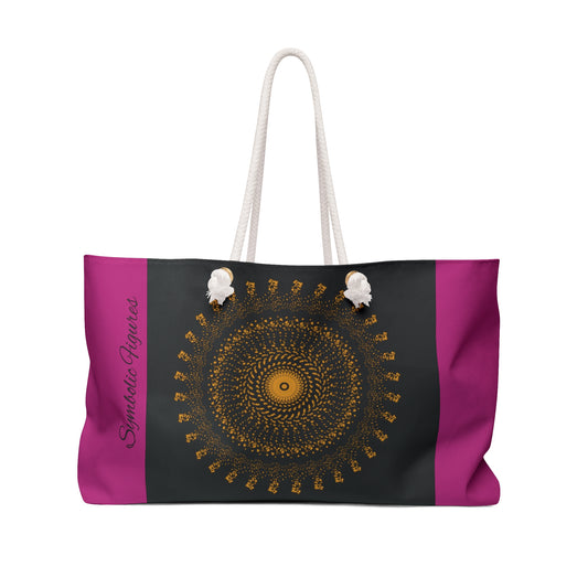 Pink Artistic Weekender Bag, Travel Tote, Weekend Getaway Bag, Unique Gym Bag, Stylish Beach Bag, Bohemian Handbag