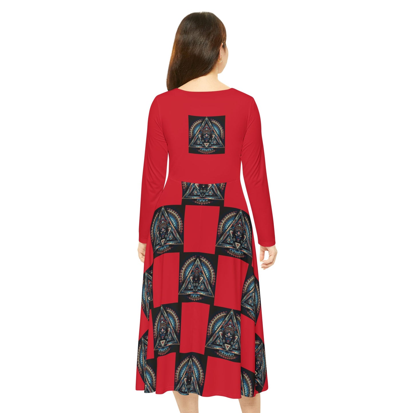 Vibrant Women's Long Sleeve Dance Dress, Dancewear, Retro Style Dress, Unique Gift for Dancers, Red AOP Dress