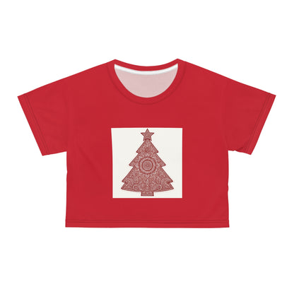 Christmas Tree Crop Tee — Red Holiday Graphic Top