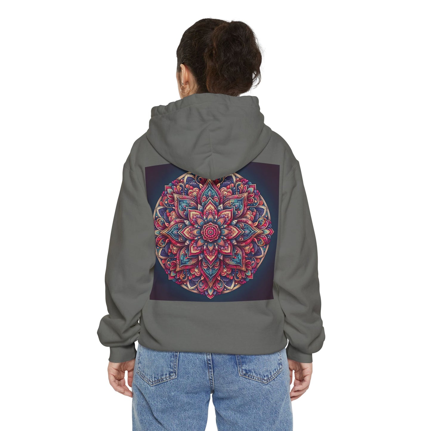 Garment-Dyed Mandala Hoodie - Cozy Floral Art Sweatshirt