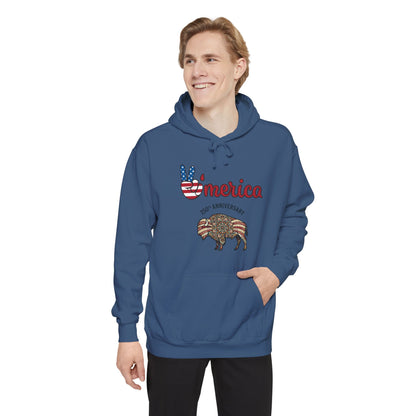 'Merica Peace Sign Hoodie — 250th Anniversary American Flag Bison