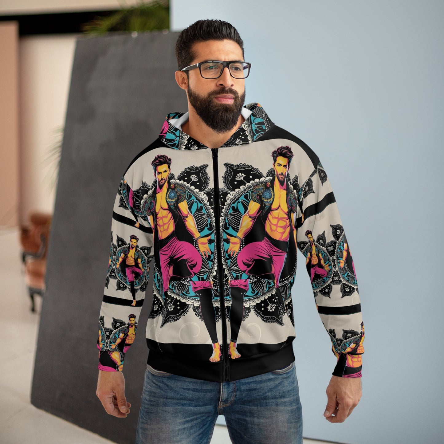 Vibrant Artistic Unisex Zip Hoodie, Colorful Zip Up, Comfortable Wear, Gift for Art Lovers, Casual Streetwear, Unique Fashion Statement