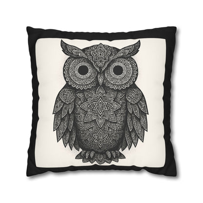 Black & White Owl Pillowcase - Boho Home Decor, Cozy Cushion Cover, Gift for Animal Lovers, Nature Accent Pillow, Living Room Decor