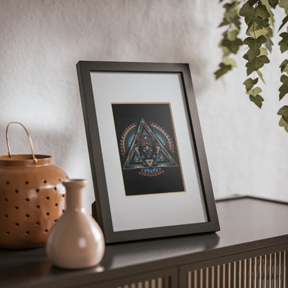 Framed Geometric Mandala Poster — Black Triangle Art Print
