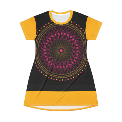 Vibrant Mandala T-Shirt Dress, Boho Chic Style, Casual Summer Dress, Festival Wear, Unique Graphic Dress, Gift for Her