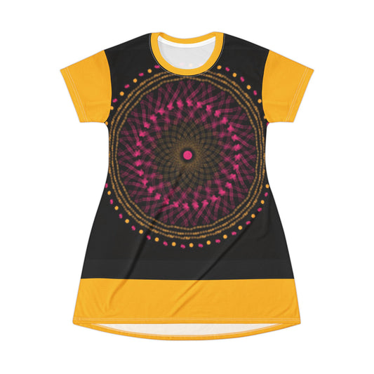 Vibrant Mandala T-Shirt Dress, Boho Chic Style, Casual Summer Dress, Festival Wear, Unique Graphic Dress, Gift for Her