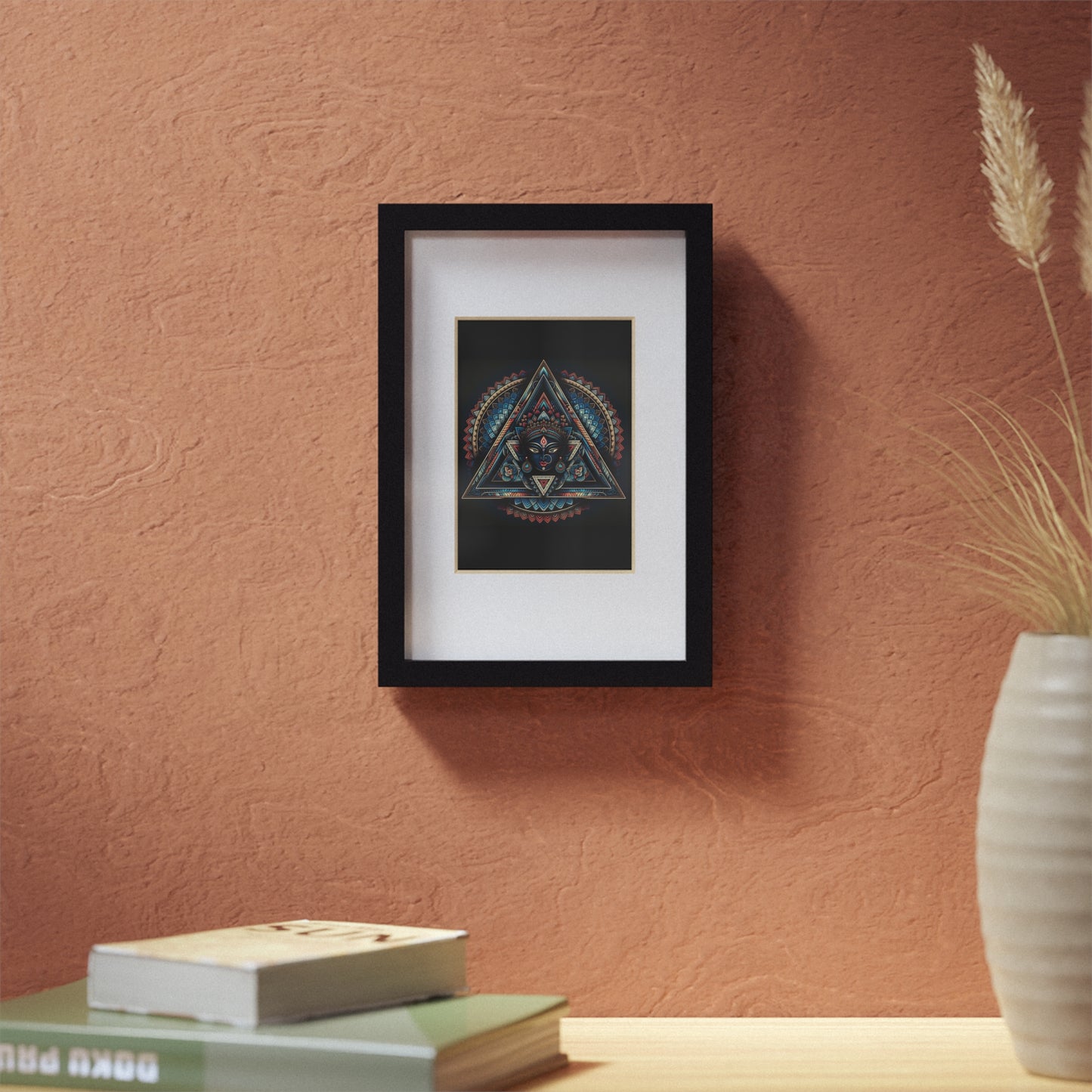 Framed Geometric Mandala Poster — Black Triangle Art Print