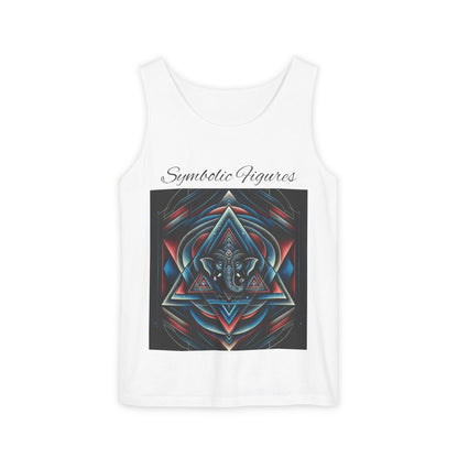 Symbolic Figures Unisex Garment-Dyed Tank Top, Boho Style Tee, Festival Wear, Yoga Shirt, Spiritual Gift
