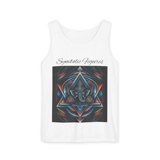 Symbolic Figures Unisex Garment-Dyed Tank Top, Boho Style Tee, Festival Wear, Yoga Shirt, Spiritual Gift