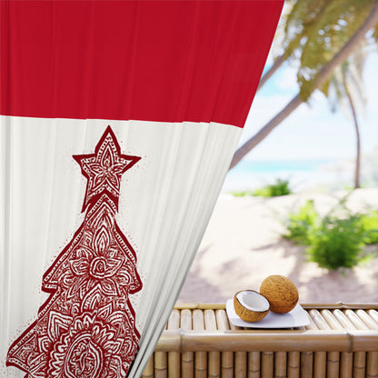 Holiday Curtain Panel — Red Mandala Christmas Tree Window Curtain