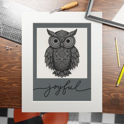 Joyful Owl Fine Art Print — Passepartout Frame