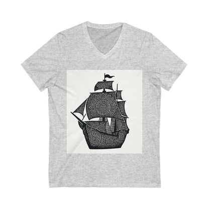 Nautical mandala Adventure V-Neck Tee, Ship Graphic Shirt, Summer Style T-Shirt, Maritime Gift, Beachwear, Unisex Casual Tee