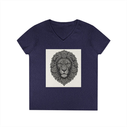 Majestic Lion Ladies' V-Neck T-Shirt, Animal Print Tee, Nature Lover Gift, Casual Wear, Birthday Present, Wildlife Enthusiast Shirt