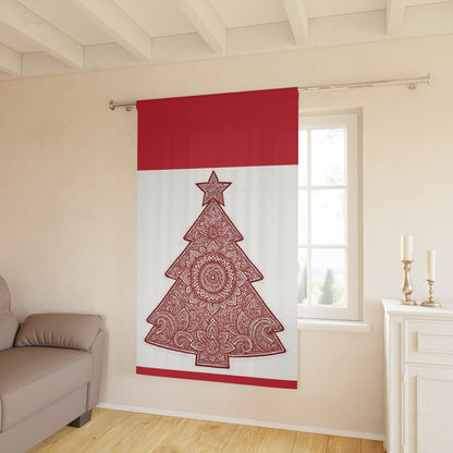 Holiday Curtain Panel — Red Mandala Christmas Tree Window Curtain