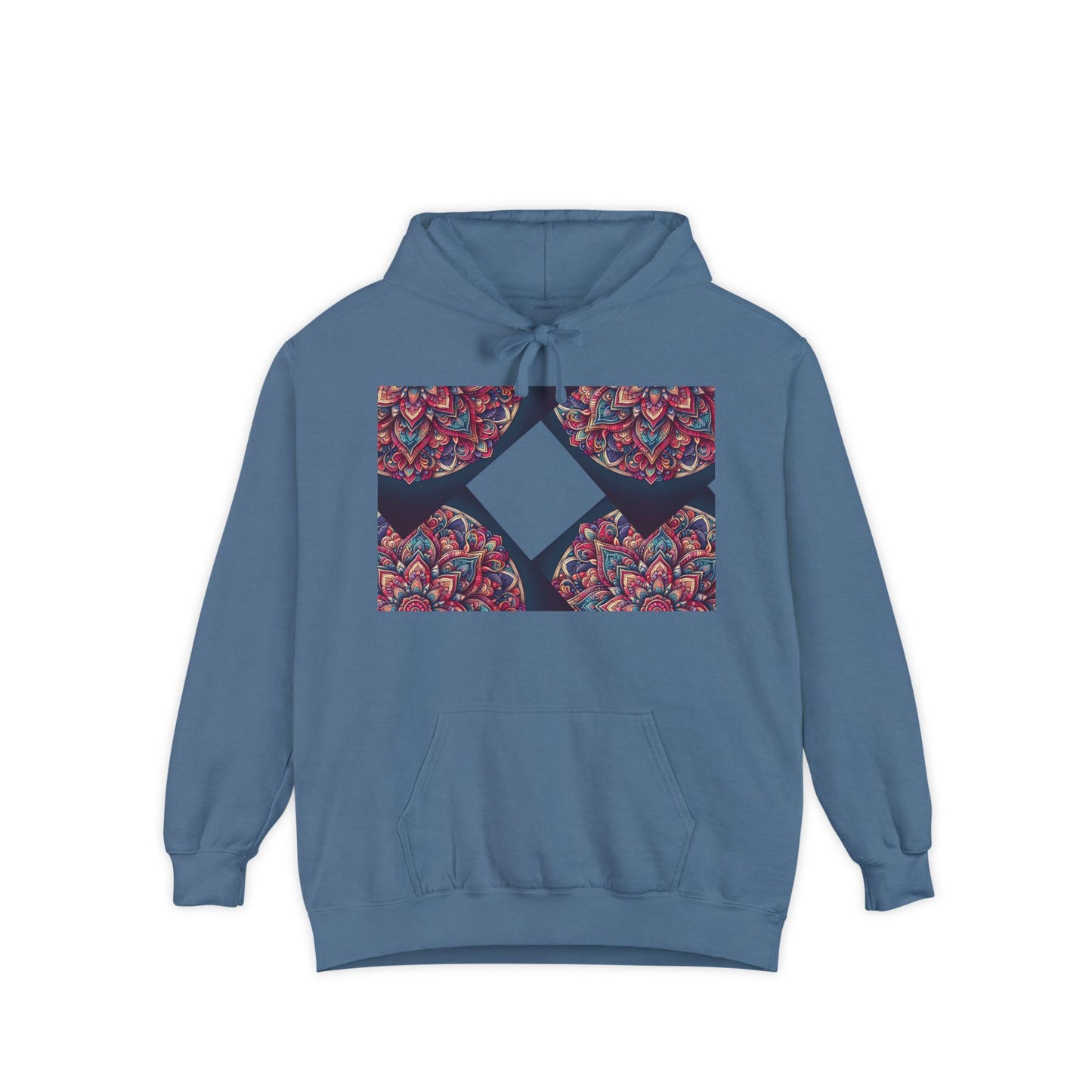 Garment-Dyed Mandala Hoodie - Cozy Floral Art Sweatshirt
