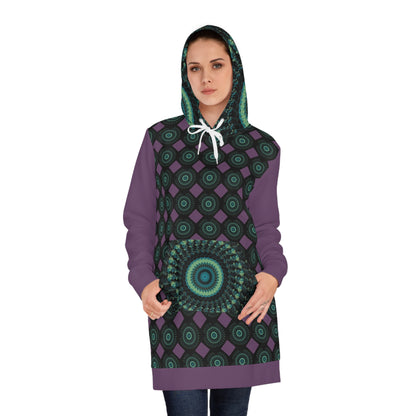 Bohemian Women's Hoodie Dress with Unique Mandala Pattern, Cozy Streetwear, Perfect for Casual Outings, Festivals, and Lounging